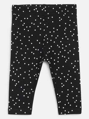 Girls White and Black Printed Leggings